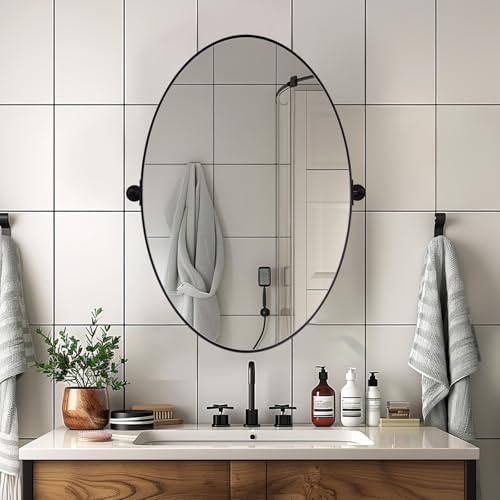 Andy Star Pivot Mirror - Black Oval Wall Mount