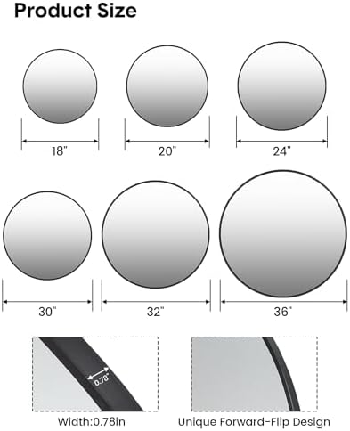 36 Inch Black Round Mirror with Metal Frame 1
