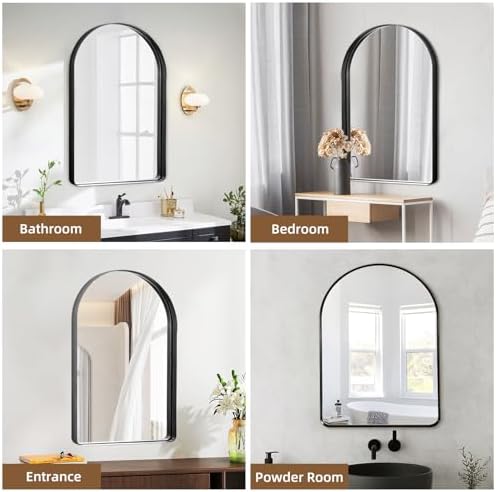 GlasFlength Arched Wall Mirror 38x26 Inch Black