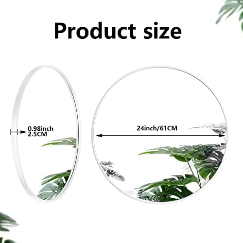 24 White Round Mirror with Metal Frame