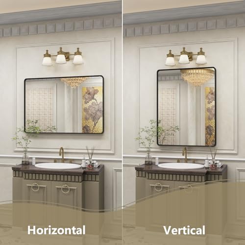 OKPAL 16x24 Inch Matte Black Beveled Frame Bathroom Mirror