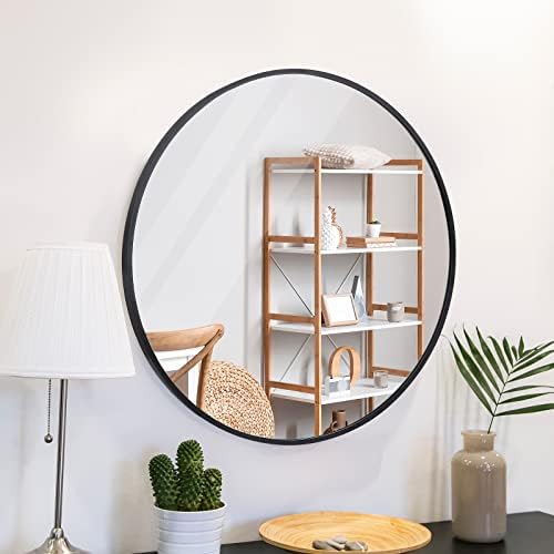 ZenStyle 24 Inch Black Round Metal Mirror