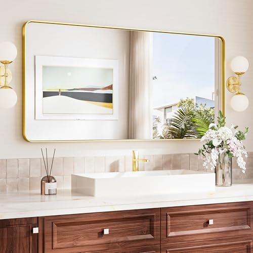 Tokeshimi 48x24 Brushed Gold Bathroom Mirror 1