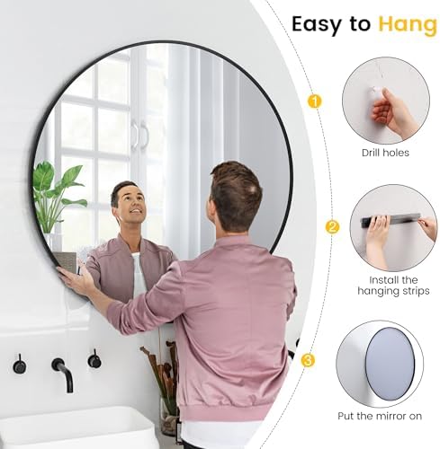 GAOMON 32 Inch Round Black Wall Mirror