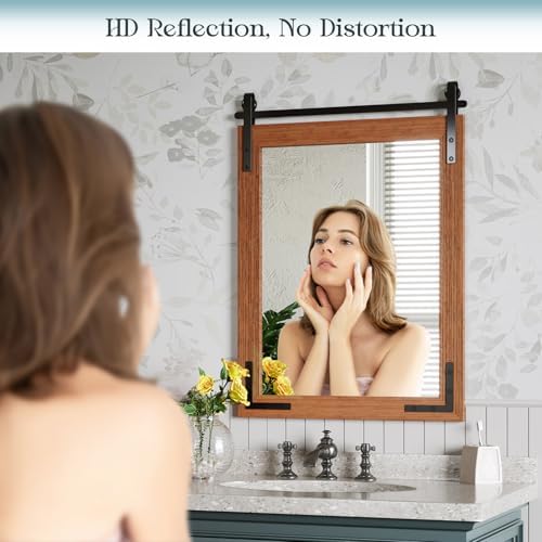 22x30 Inch Rustic Farmhouse Mirror with Wood Frame