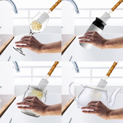 HIC Kitchen Bottle Brush Bamboo Non-Scratch Bristles 2-Pack
