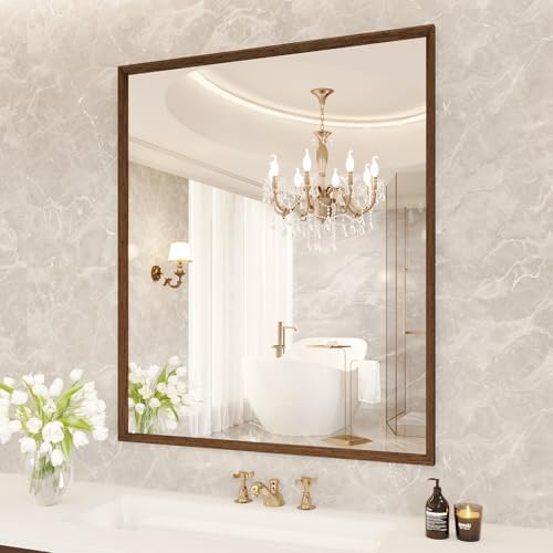 30X36 Inch Wall-Mounted Mirror with Walnut Frame