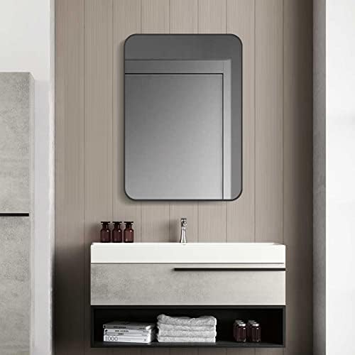 SNUGACE 30 X 36 Black Metal Frame Bathroom Mirror with Silver Backing