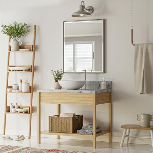 QueenFun 30x36 Inch Brushed Nickel Bathroom Mirror with Beveled Frame