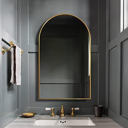 TinyTimes 30x20 Arched Wall Mirror with Gold Frame