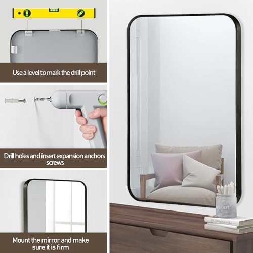 CLBA Matte Black Rectangle Mirror 26x38 Inch