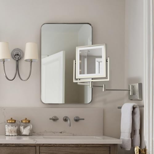 Square Makeup Mirror Wall Mount with Lights and 3X Magnification