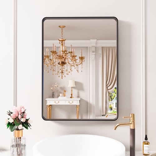 JISOSO Black 22x30 Inch Bathroom Mirror Matte Tempered Glass with Metal Frame