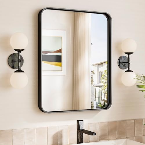 Tokeshimi 16x20 Matte Black Bathroom Mirror with Tempered Glass