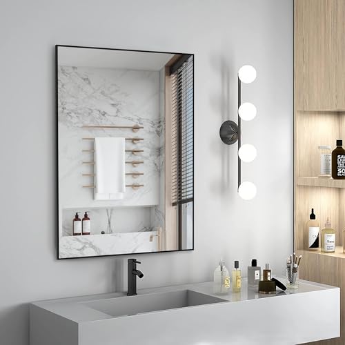 CRATECOOP 28 x 20 Inch Black Bathroom Mirror with Metal Frame
