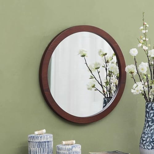Wall Mounted Wooden Mirror with Walnut Frame 30cm