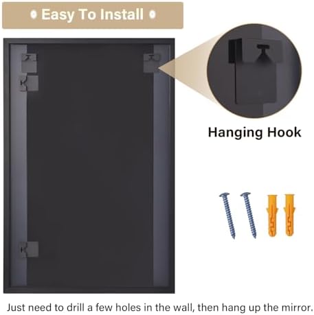 HARRITPURE 30x20 Inch Black Rectangle Wall Mirror