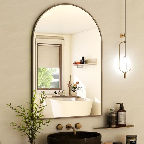 GLSLAND 26x38 Inch Arch Bathroom Mirror Black