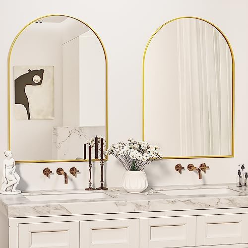 Antok 20x30 Wall Mounted Black Mirror with Gold Frame