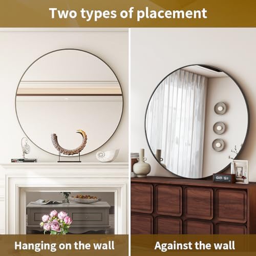 VETROVUE 30 Inch Black Round Mirror with Metal Frame