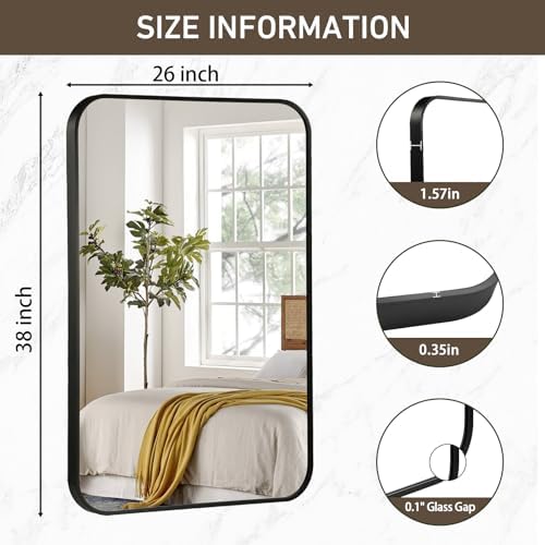 CLBA Matte Black Rectangle Mirror 26x38 Inch