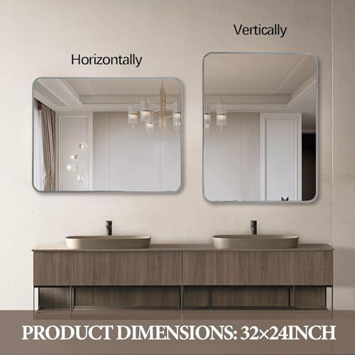24X36 Metal Framed Bathroom Mirror with Anti-Rust Tempered Glass