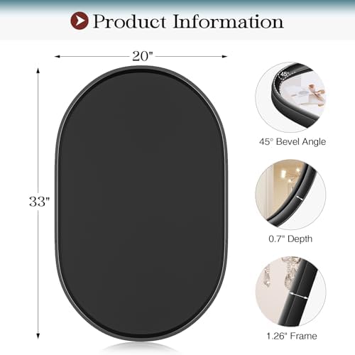 Black Oval Mirror 20x33 for Wall and Vanity