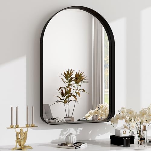 Easly 36x24 Arched Black Mirror - Modern Bathroom Mirror with Aluminum Frame