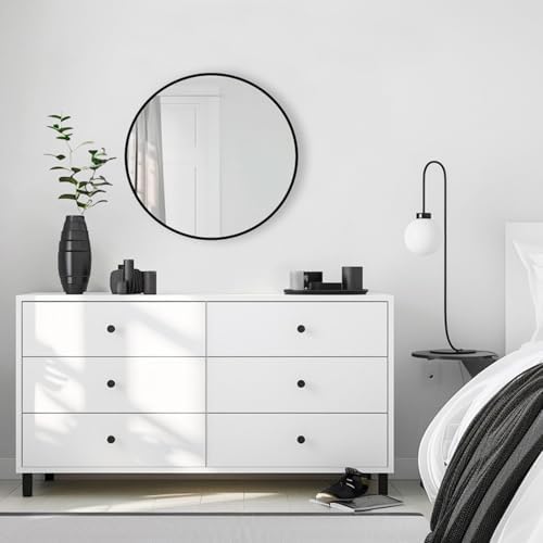 Kingvey 24 Inch Round Black Mirror for Bathroom and Living Room