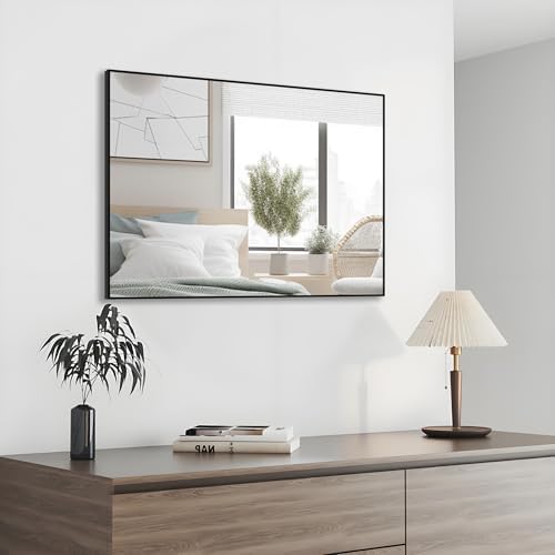 CRATECOOP 28 x 20 Inch Black Bathroom Mirror with Metal Frame