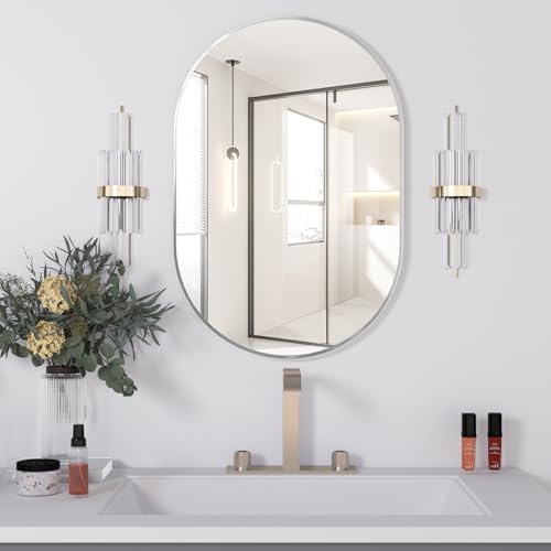 NEUWEABY 20x30 Silver Oval Bathroom Mirror