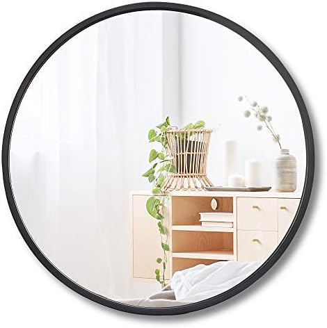 18 Inch Round Wall Mirror with Black Rubber Frame