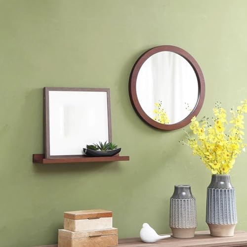 Wall Mounted Wooden Mirror with Walnut Frame 30cm