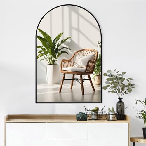 24x36 Inch Black Metal Arch Mirror for Bathroom