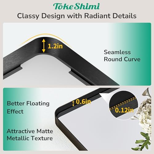 Tokeshimi 16x20 Matte Black Bathroom Mirror with Tempered Glass