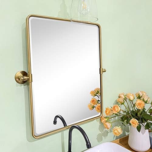 TEHOME 20x24 Inch Farmhouse Gold Metal Frame Pivot Bathroom Mirror