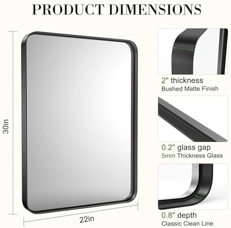 Vanity Framed Mirror for Wall - Small 30x22 Matte Black Frame