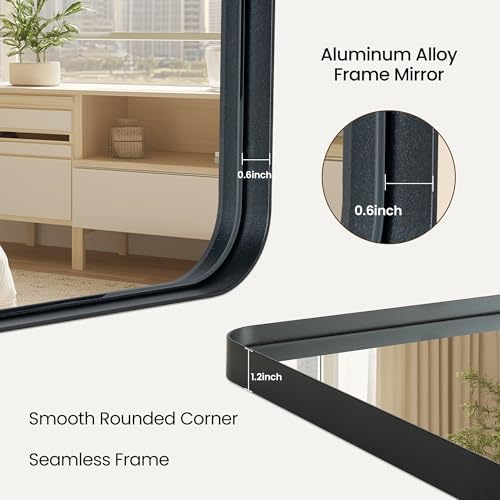 Acovy 30x36 Inch Matte Black Metal Bathroom Mirror