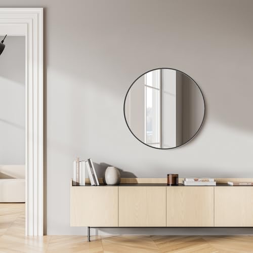 Stylish Round Wall Mirror 24 Inch Black
