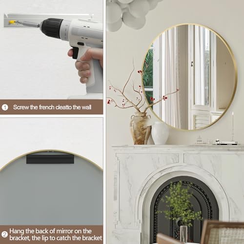 FARMER 24 Inch Gold Circle Mirror for Bathroom and Living Room