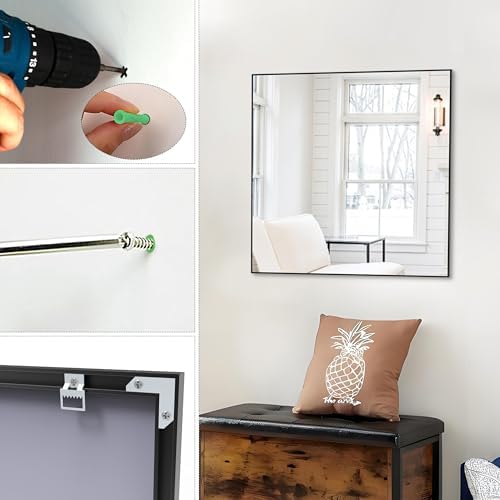 ANYHI 28x28 Black Metal Square Wall Mirror