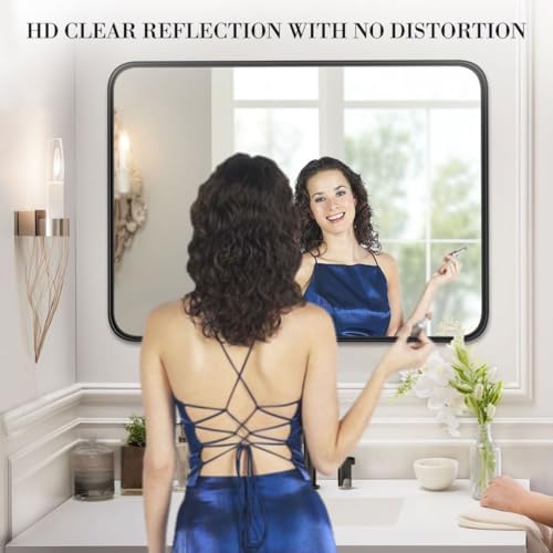 HOMEE 30x22 Inch Black Rectangle Wall Mirror