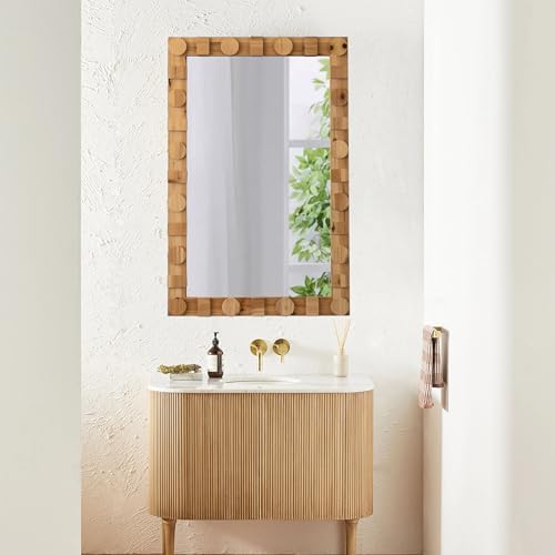 Rustic Wood Frame Mirror 24x36 Inch Wall Decor