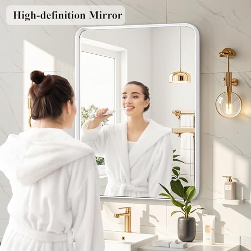 Fabuday 20x30 Inch White Bathroom Mirror with Matte Metal Frame 1
