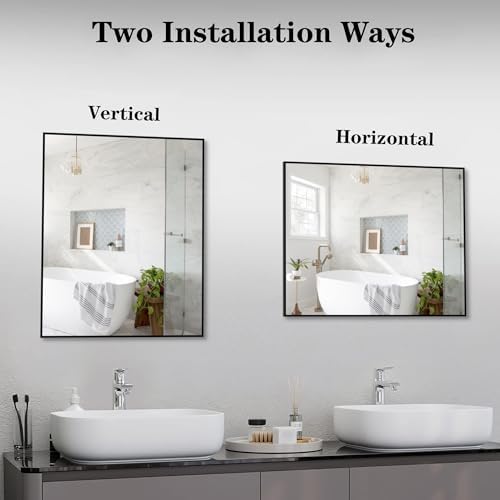 ANYHI Wall Mirror 20x16 Black Aluminum Frame Mirror