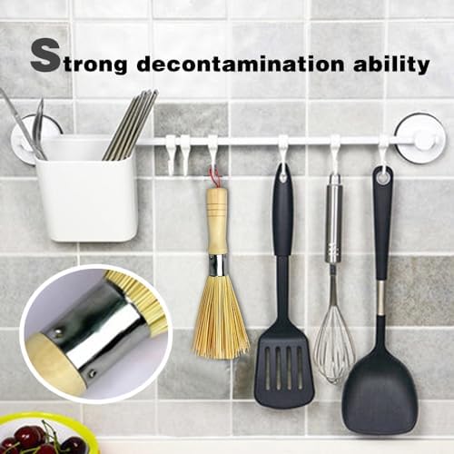 4Pack Bamboo Scrub Brush with Wooden Handle for Pans Dishes and Sink
