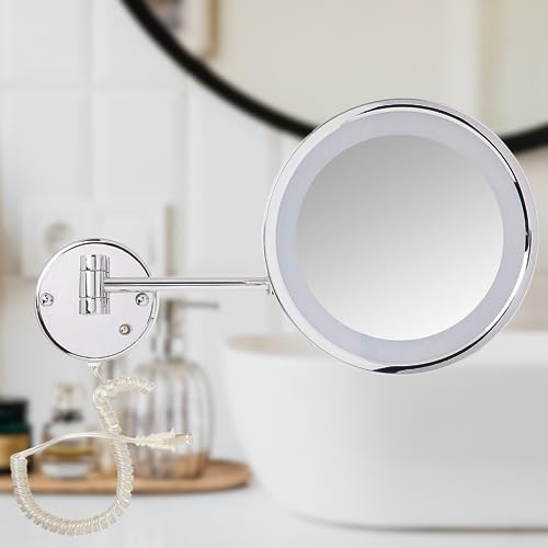JERDON Lighted Wall Makeup Mirror with 5X Magnification