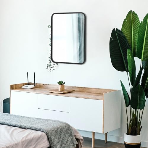 AOAOPQ Rectangular Wall Mirror with Rounded Corners - Black Frame