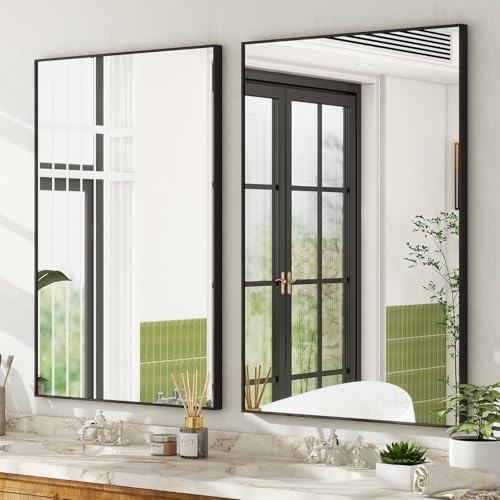 HARRITPURE 30x20 Inch Black Rectangle Wall Mirror