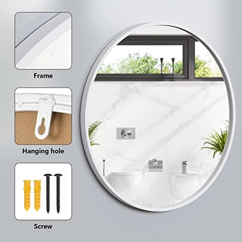 24 White Round Mirror with Metal Frame